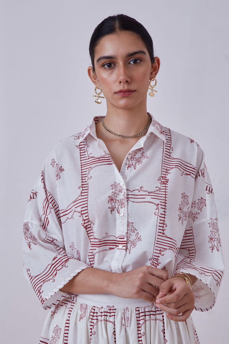 Goonj Red Hand Printed Shirt cotton cambric top/shirt by The Summer House for women Worldwide