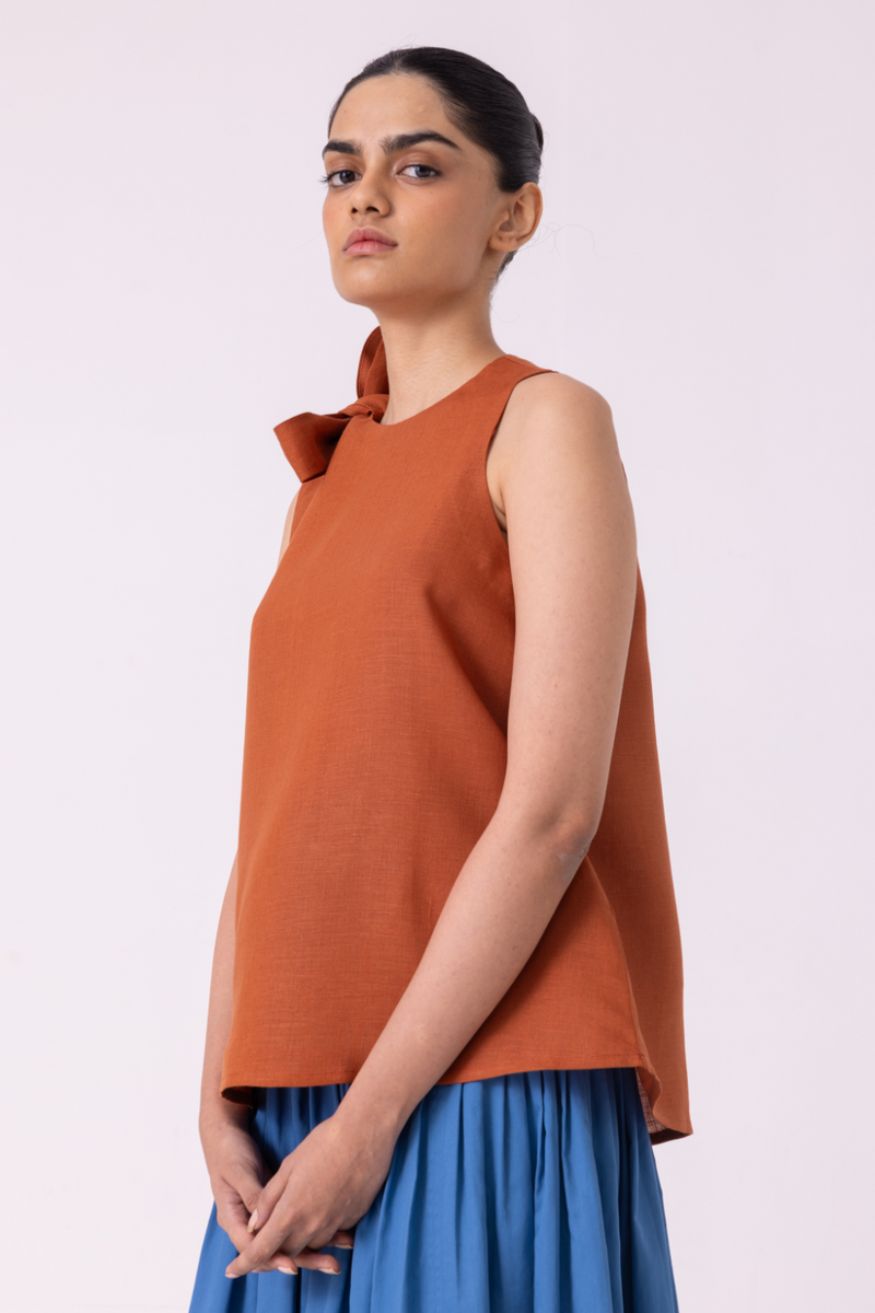 Granger Rust Linen Halter Top all linen by The Summer House for women Worldwide