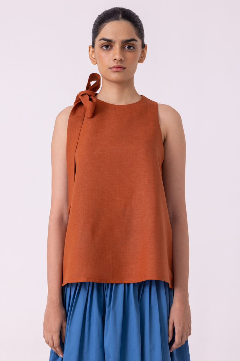 Granger Rust Linen Halter Top all linen by The Summer House for women Worldwide