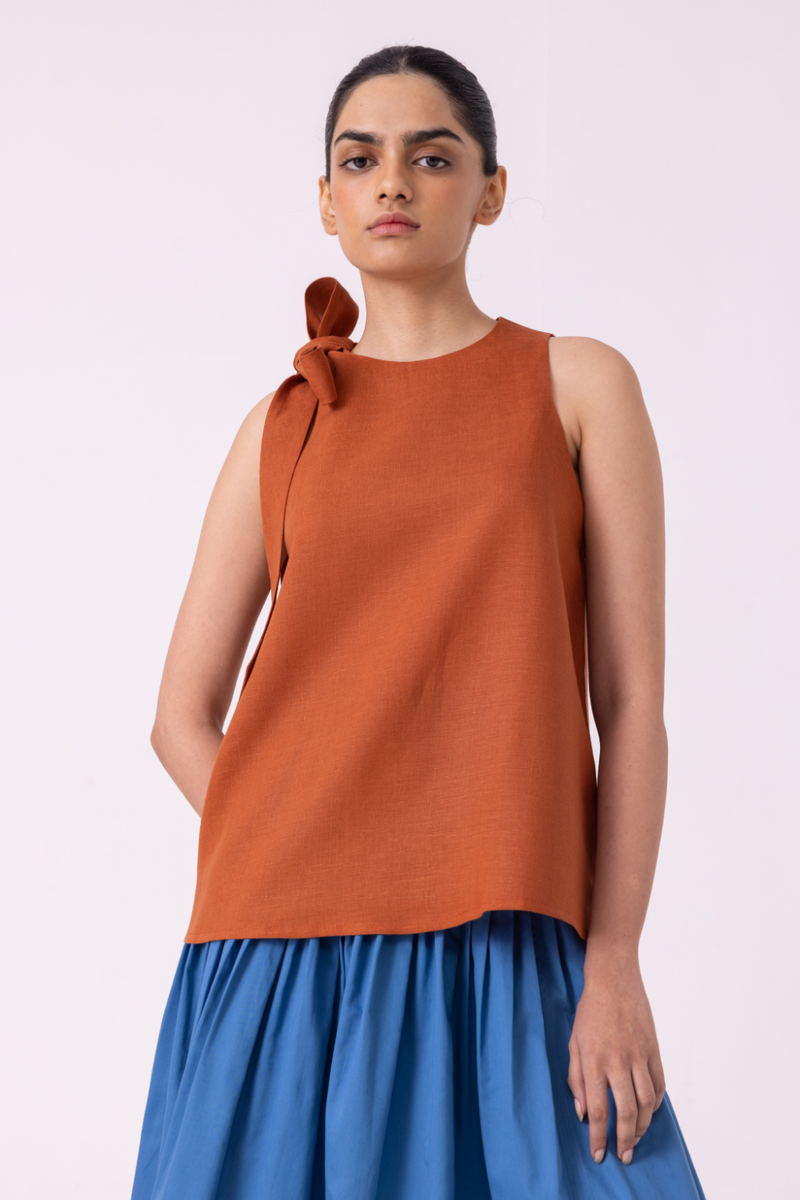 Granger Rust Linen Halter Top all linen by The Summer House for women Worldwide
