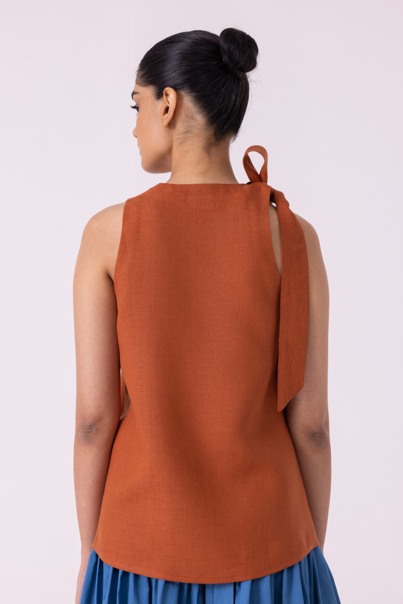 Granger Rust Linen Halter Top all linen by The Summer House for women Worldwide