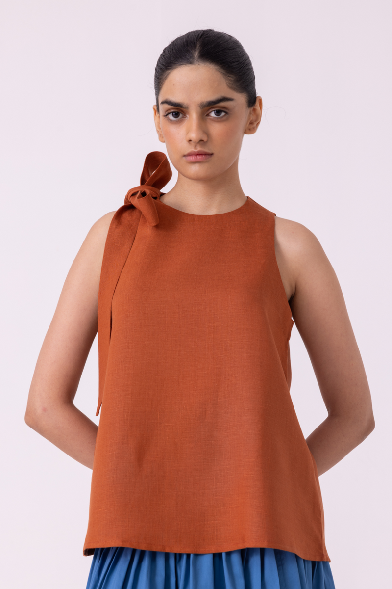 Granger Rust Linen Halter Top all linen by The Summer House for women Worldwide