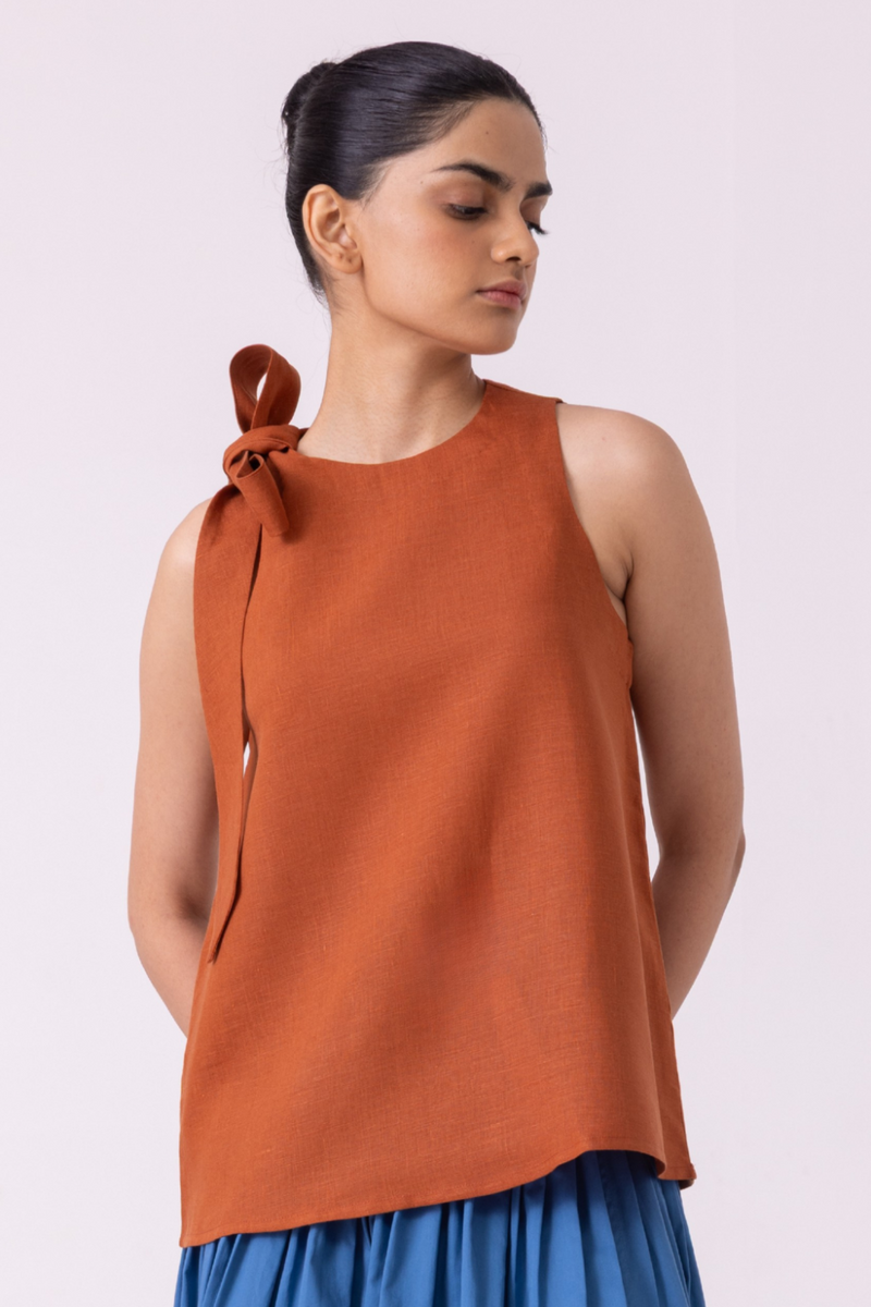 Granger Rust Linen Halter Top all linen by The Summer House for women Worldwide