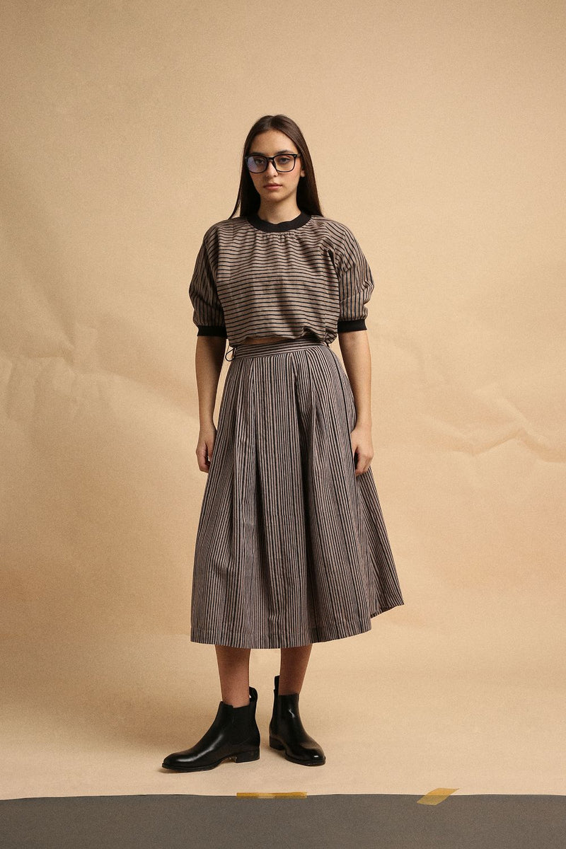 Gray Thin Striped New Sphara Crop Top 100% cotton by Mati in gray color for women Worldwide