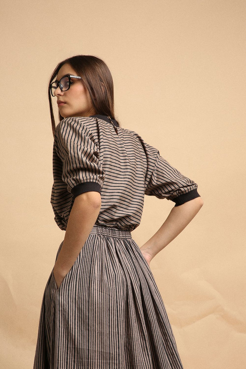 Gray Thin Striped New Sphara Crop Top 100% cotton by Mati in gray color for women Worldwide