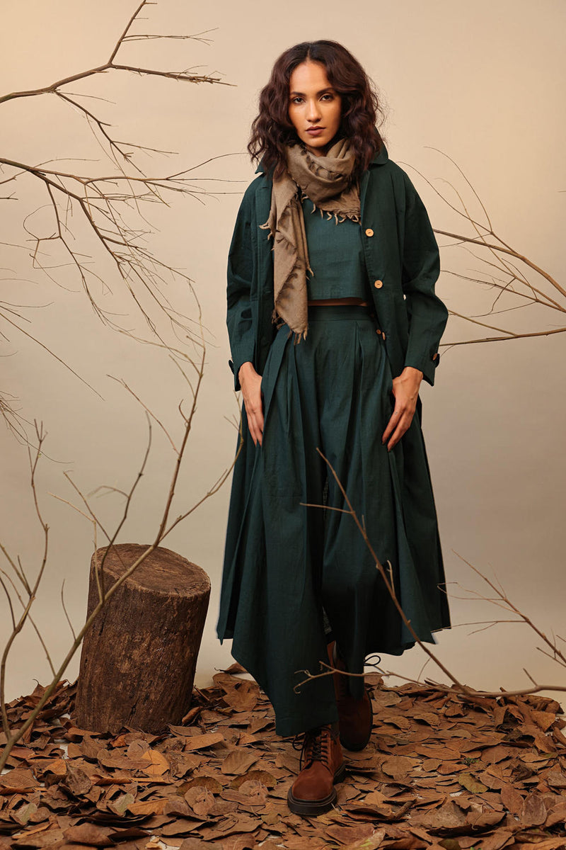 Green Cali Trench Jacket 100% cotton by Mati in green color for women Worldwide