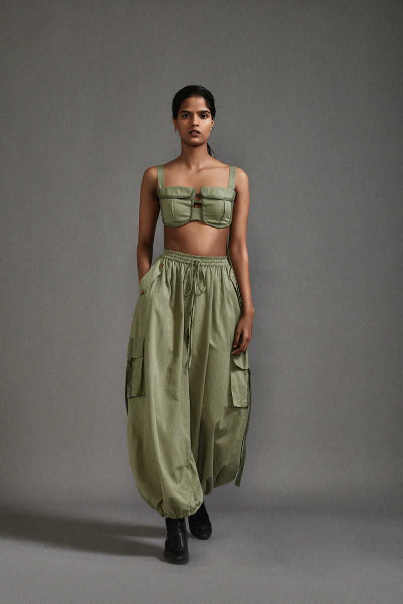 Green Cargo Pants cotton by Mati in green color for women Worldwide