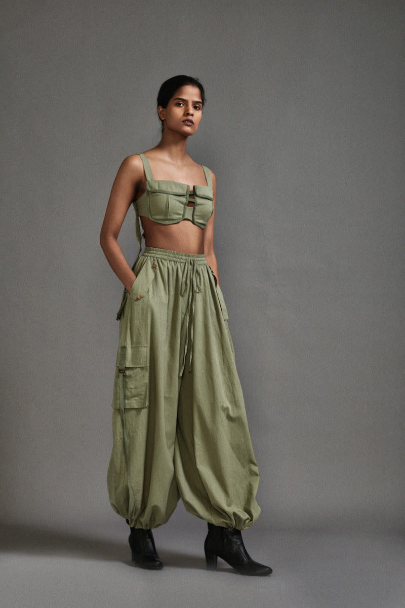 Green Cargo Pants cotton by Mati in green color for women Worldwide