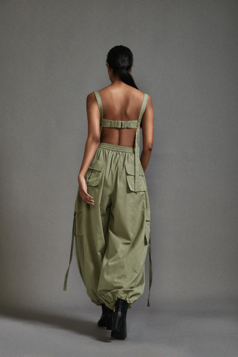 Green Cargo Pants cotton by Mati in green color for women Worldwide