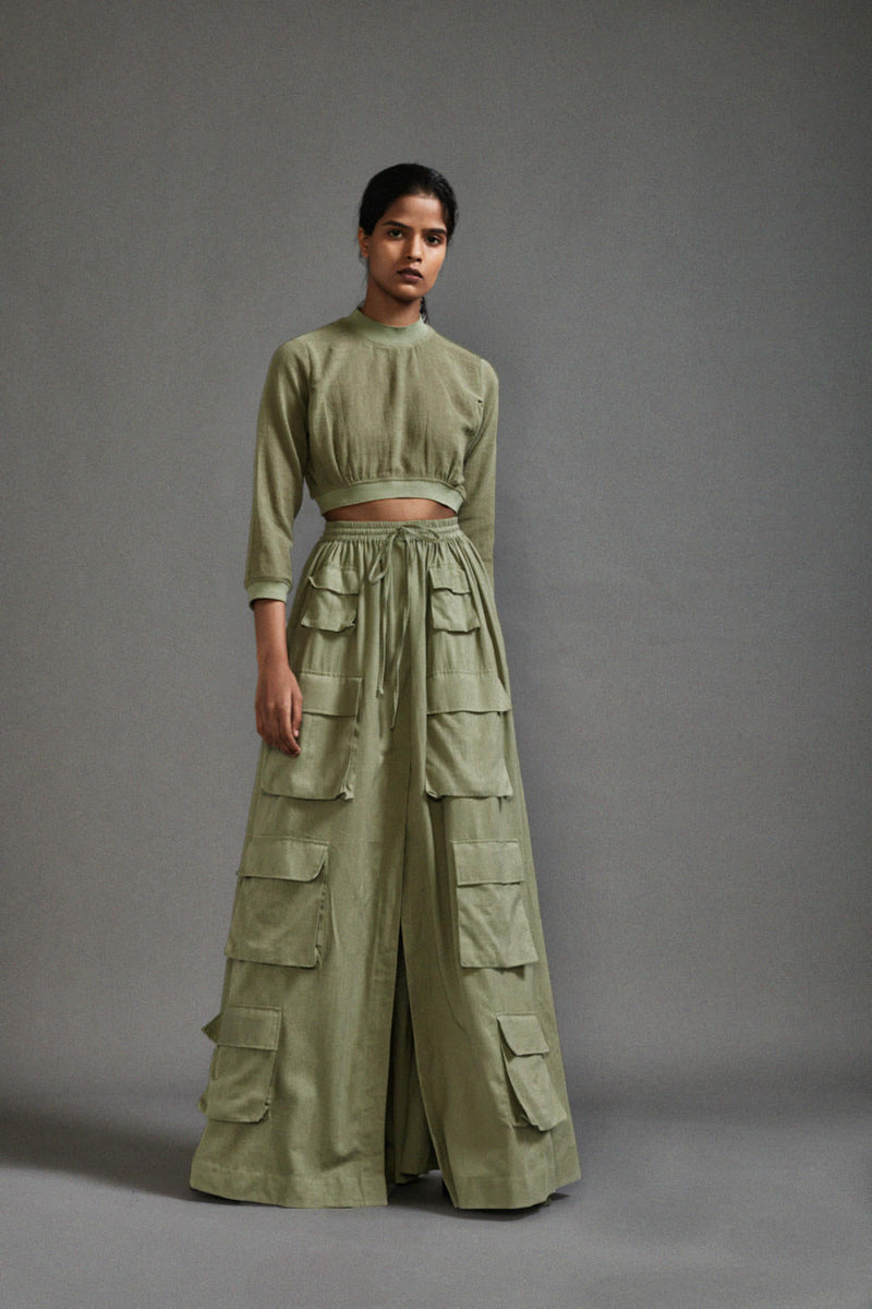 Green Cargo Skirt cotton by Mati in green color for women Worldwide