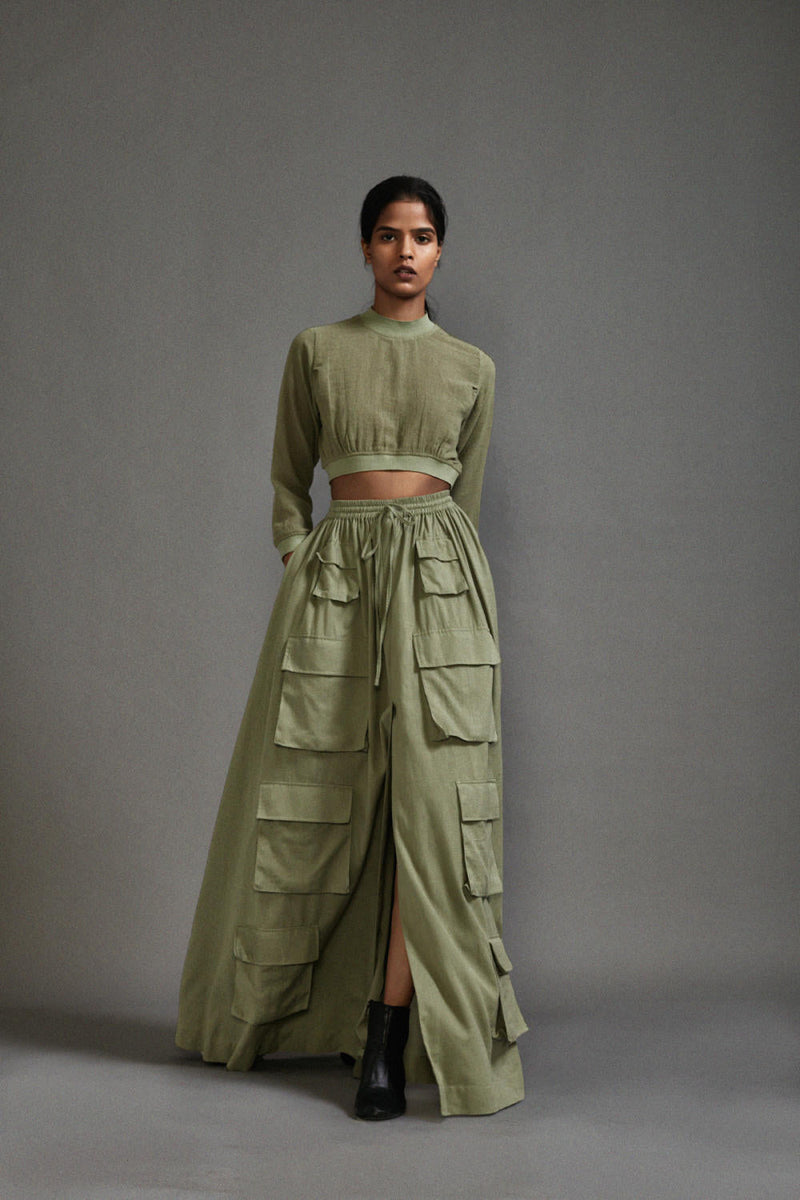 Green Cargo Skirt cotton by Mati in green color for women Worldwide