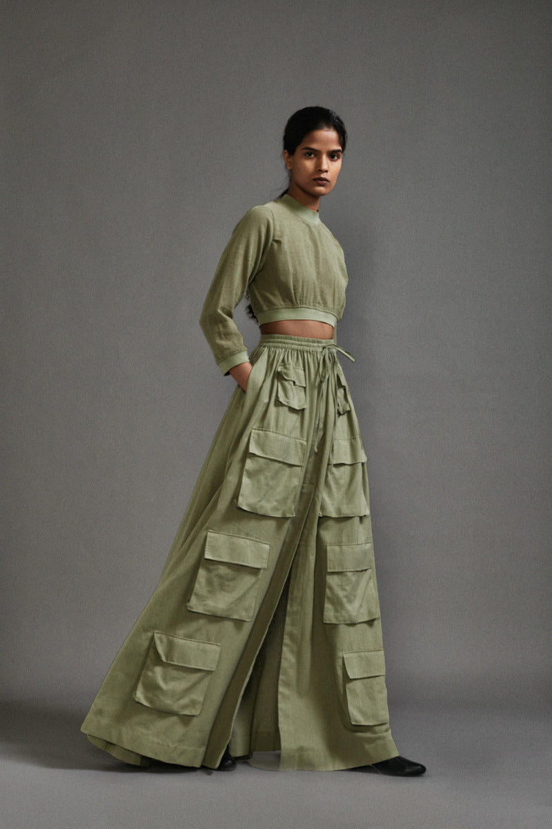 Green Cargo Skirt cotton by Mati in green color for women Worldwide