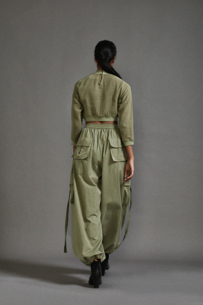 Green Crop Top and Cargo Set cotton by Mati in green color for women Worldwide