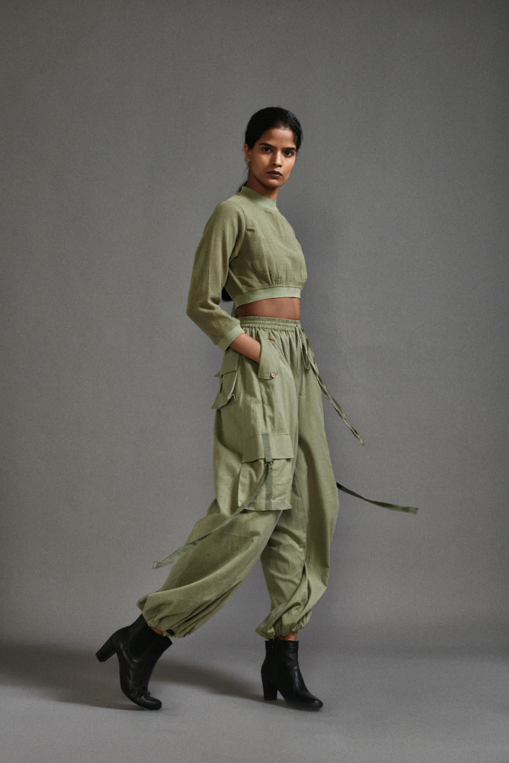 Green Crop Top and Cargo Set