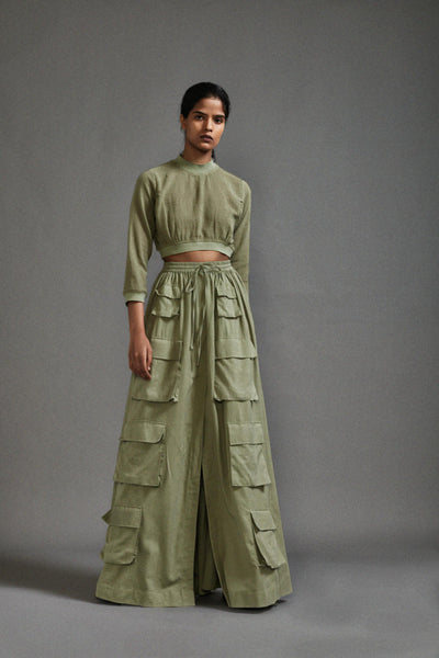 Green Crop Top and Cargo Skirt Set