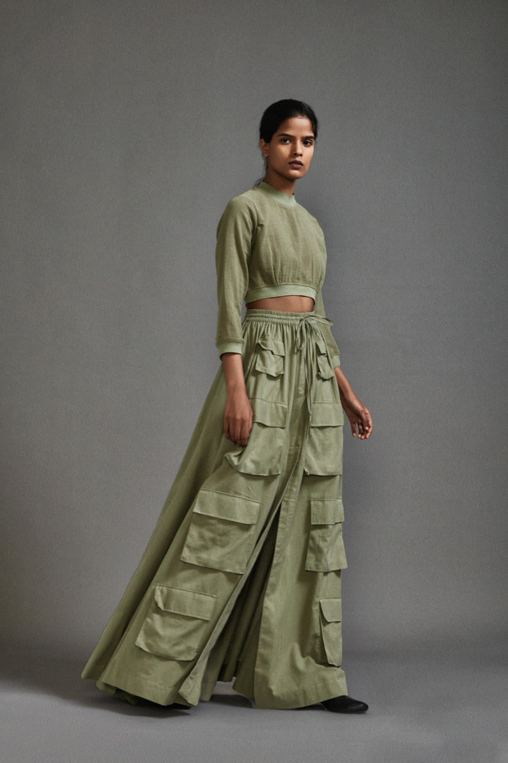 Green Crop Top and Cargo Skirt Set