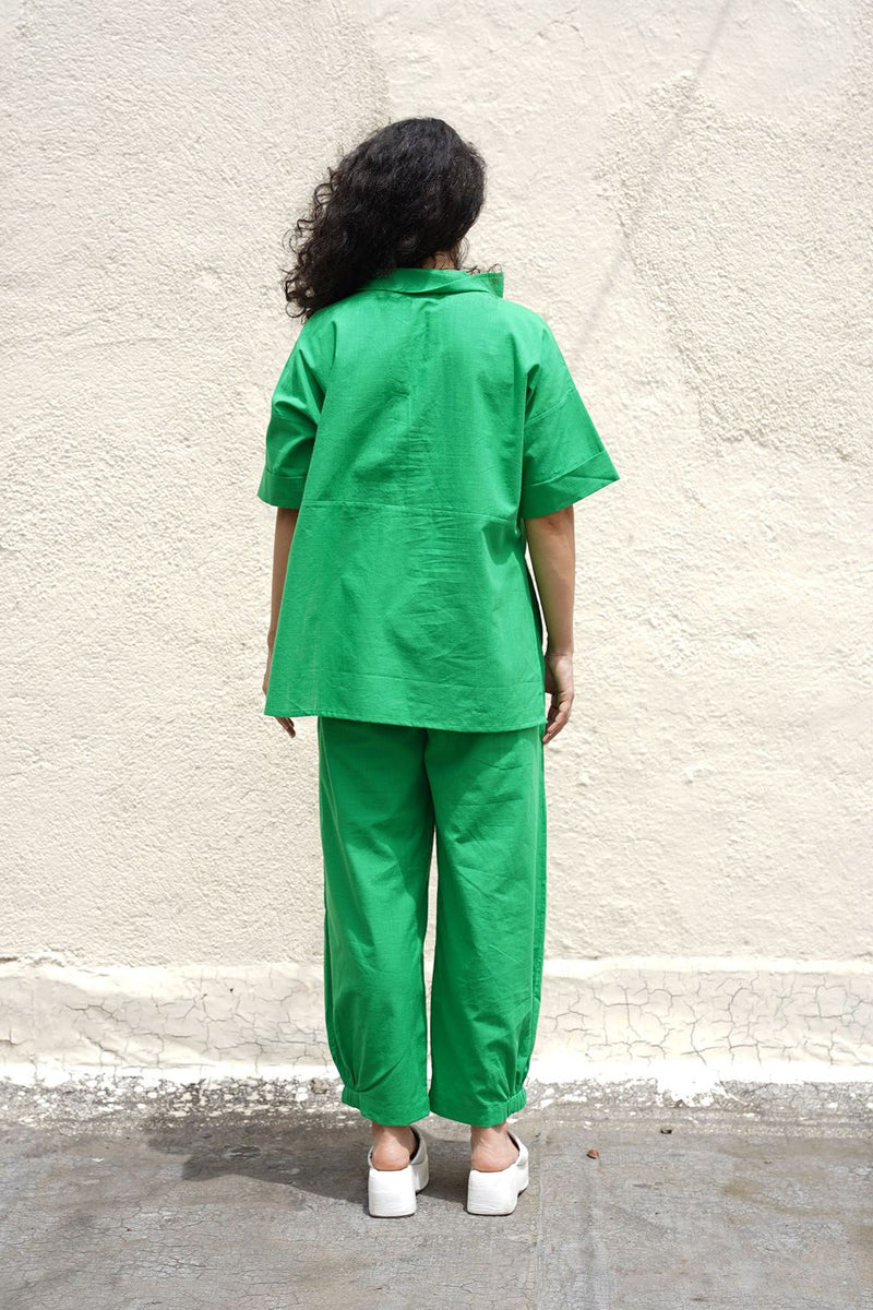 Green Ekin Shirt & Hera Cotton Co-Ord Set (2 PCS) cotton by Mati in green color for women Worldwide