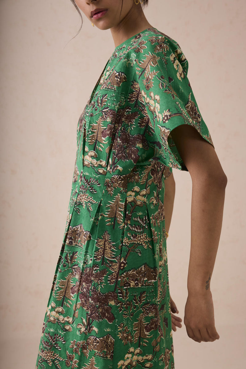 Green Fields Organic Cotton Midi Dress poplin by SUI in green color for women Worldwide