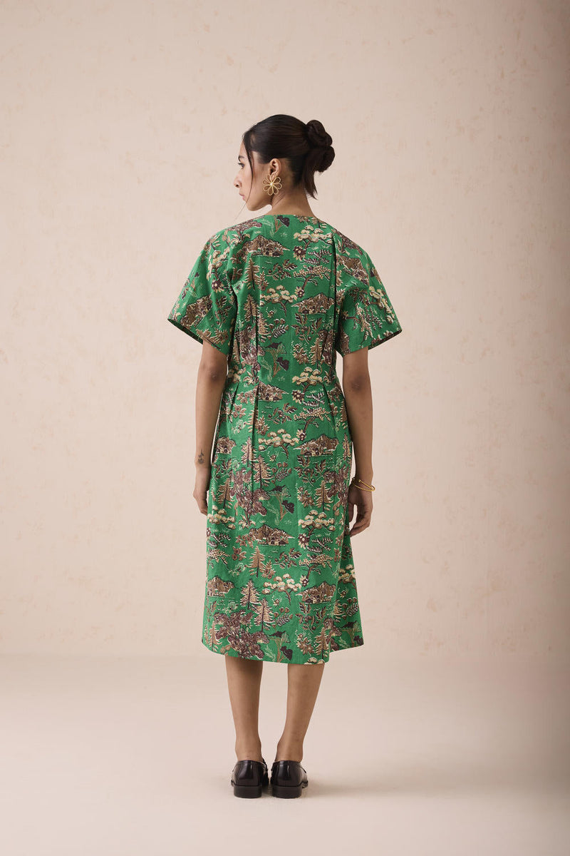 Green Fields Organic Cotton Midi Dress poplin by SUI in green color for women Worldwide
