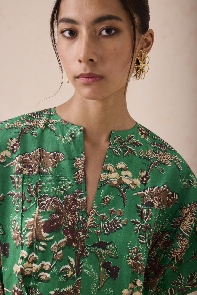 Green Fields Organic Cotton Midi Dress poplin by SUI in green color for women Worldwide