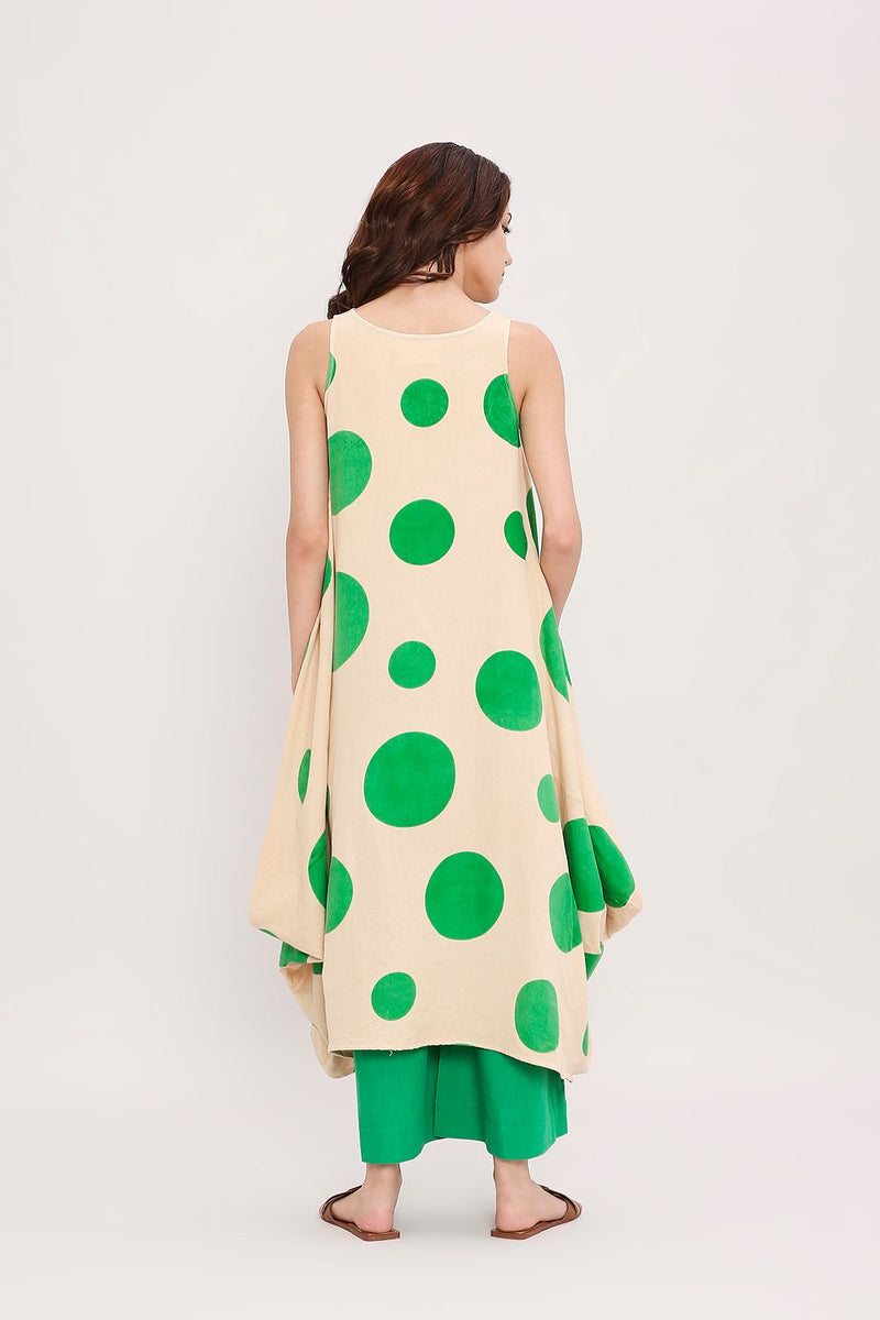 Green Hand Block Printed Polka Vari Co-ord Set (2 PCS) cotton by Mati in green color for women Worldwide
