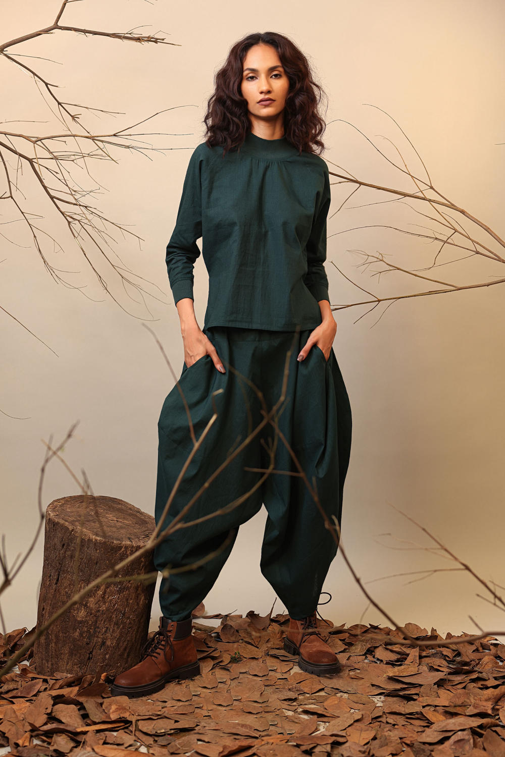 Green Rib Raglan Co-Ord Set (2 PCS)