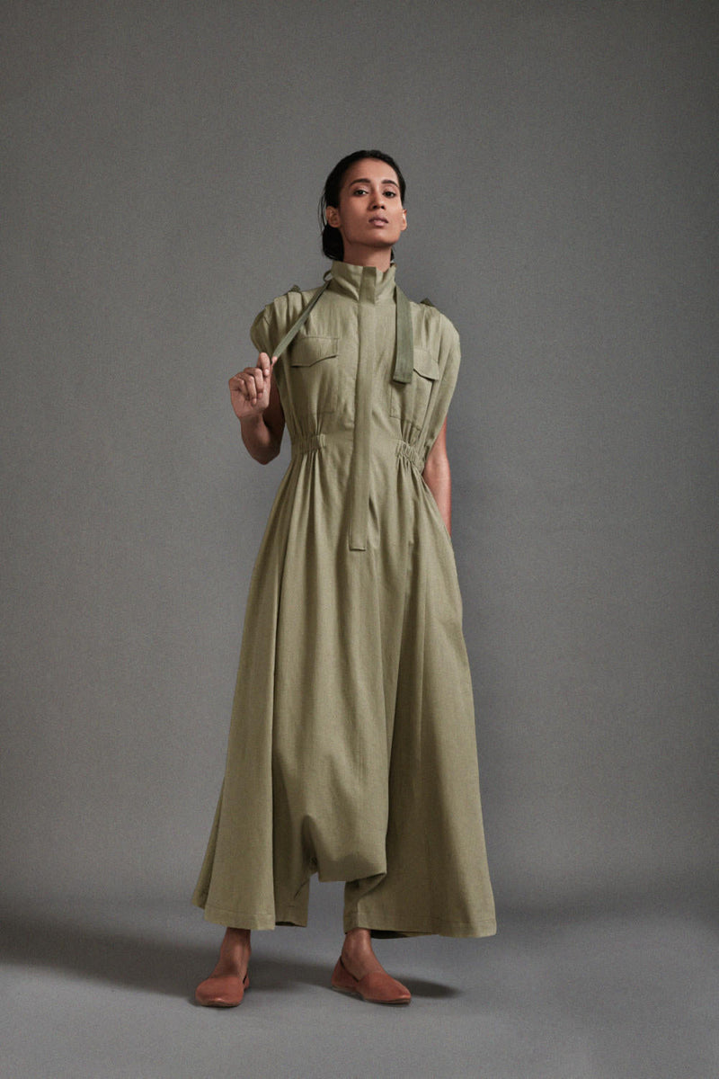 Green Safari Sphara Jumpsuit cotton by Mati in green color for women Worldwide