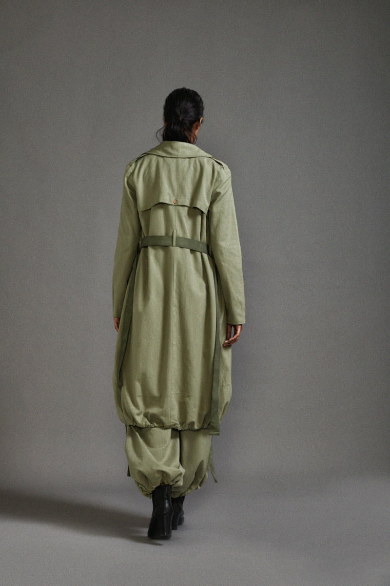 Green Safari Trench Jacket cotton by Mati in green color for women Worldwide
