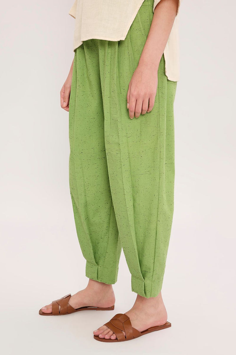Green Textured Cotton Dotted Pants cotton by Mati in green color for women Worldwide