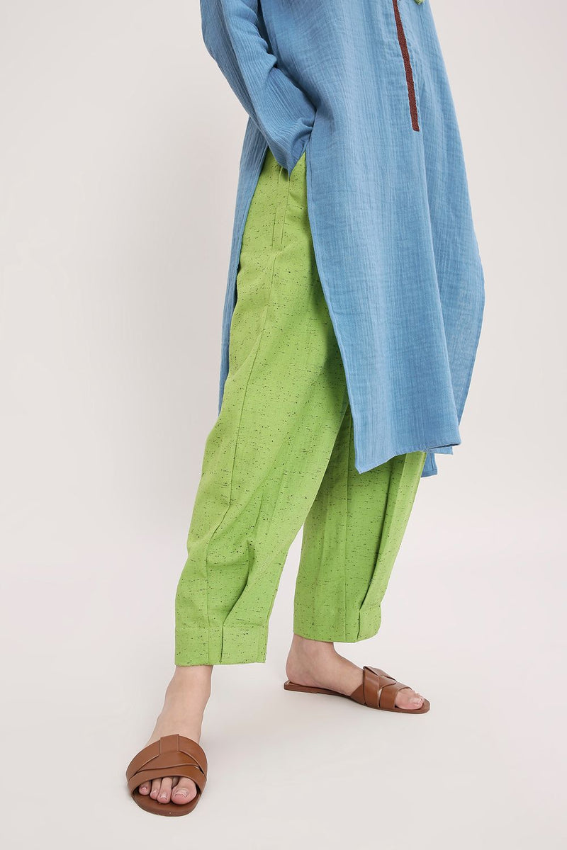 Green Textured Cotton Dotted Pants cotton by Mati in green color for women Worldwide