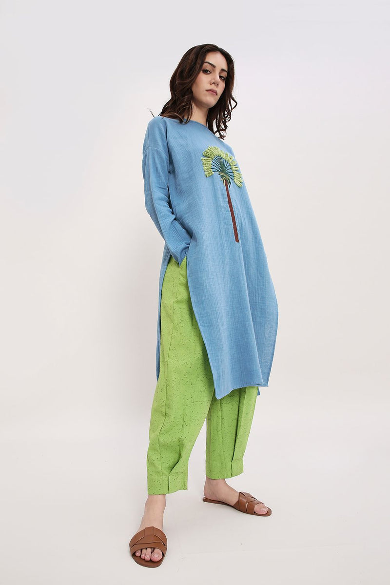 Green Textured Cotton Dotted Pants cotton by Mati in green color for women Worldwide