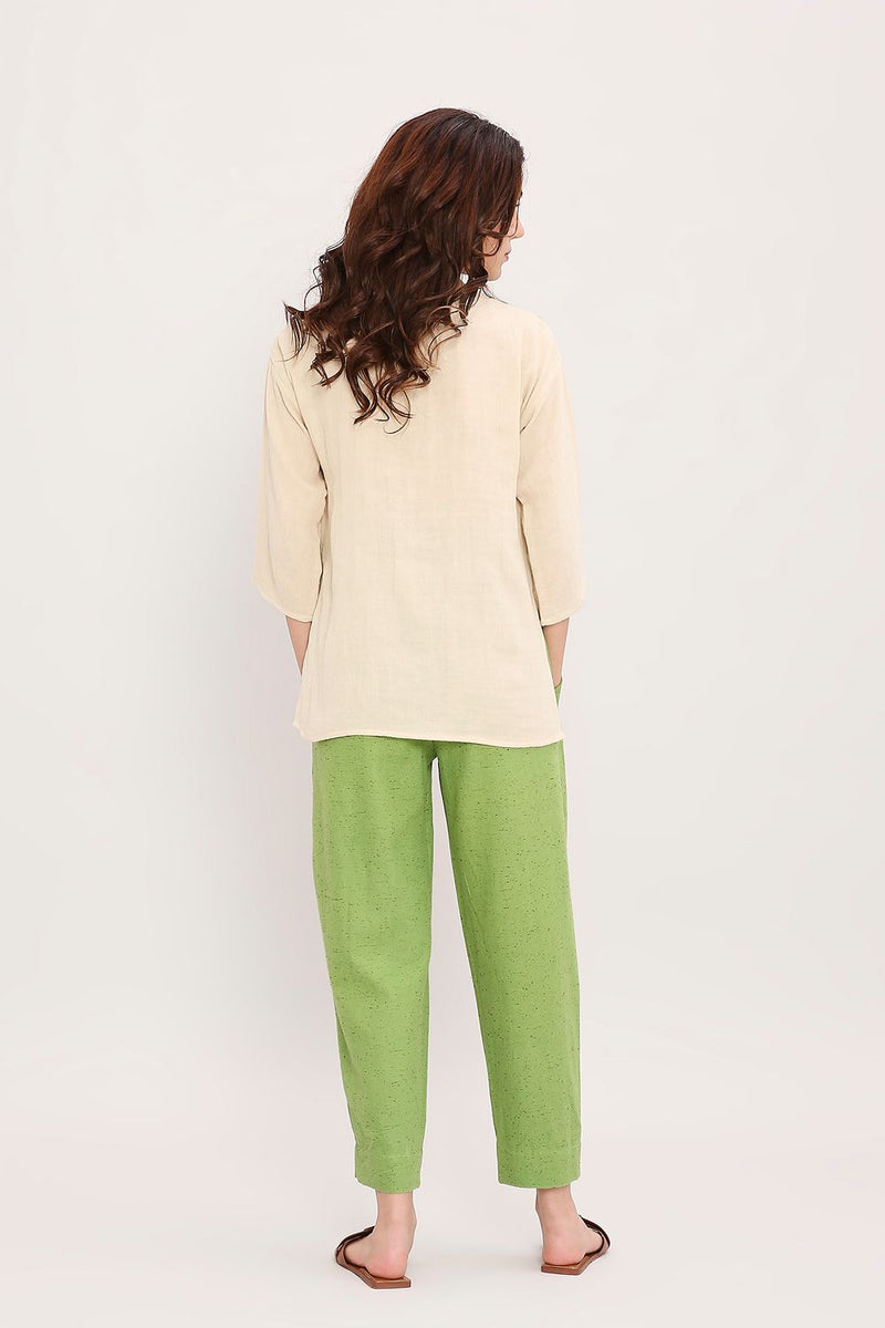 Green Textured Cotton Dotted Pants cotton by Mati in green color for women Worldwide
