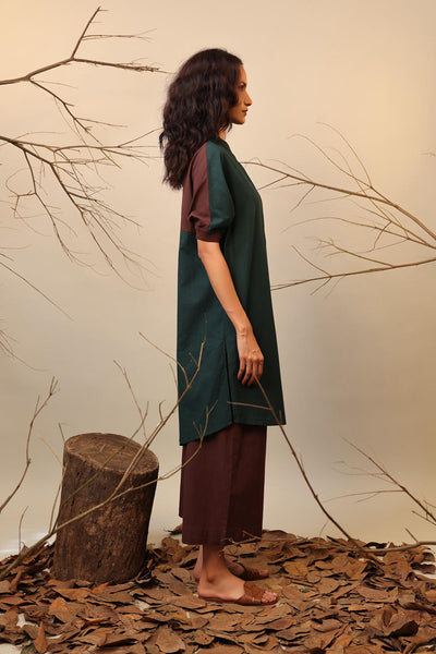 Green & Brown Shirt Tunic Set (2 PCS)