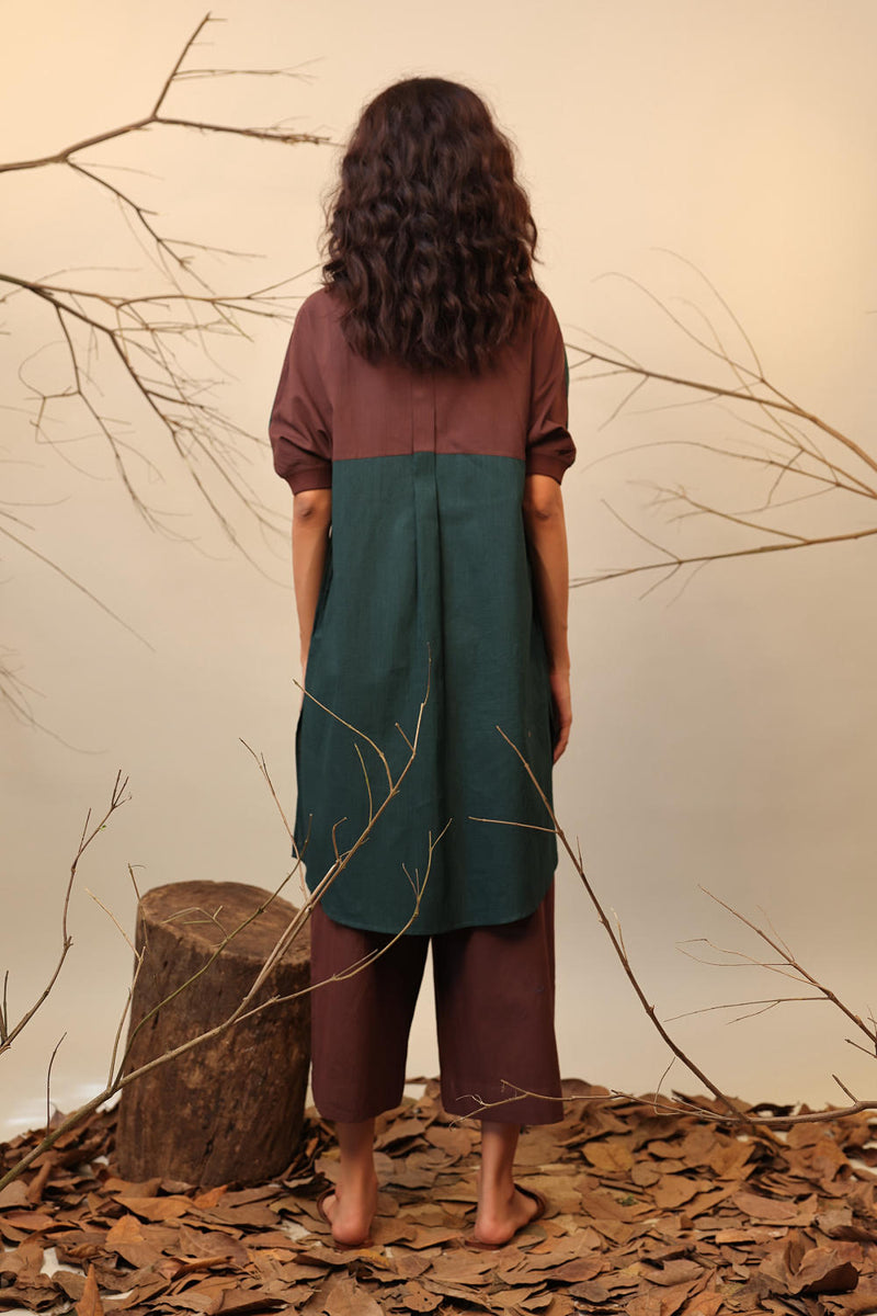 Green & Brown Shirt Tunic 100% cotton by Mati in green color for women Worldwide