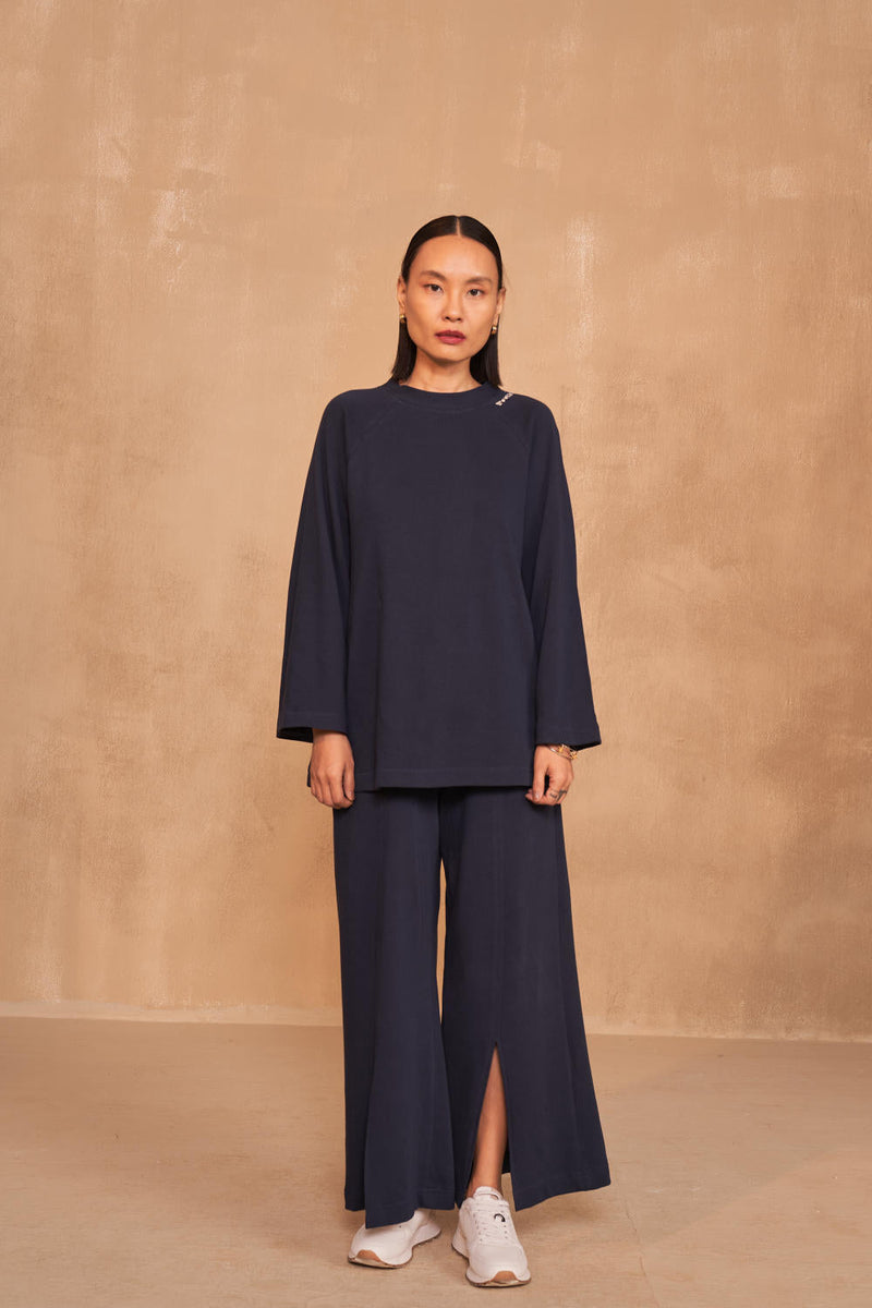 Growing Green Organic Cotton Knit Top by SUI in navy color for women Worldwide