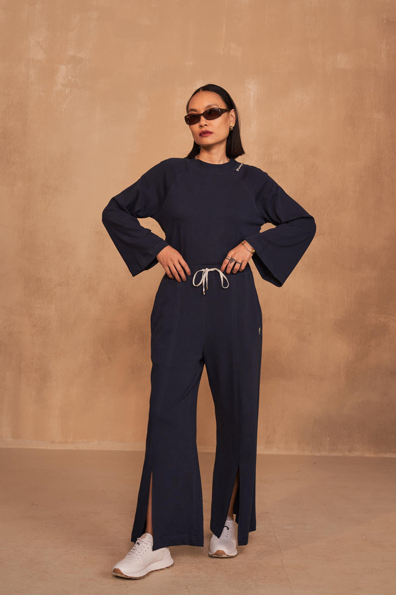 Growing Green Organic Cotton Knit Trousers by SUI in navy color for women Worldwide