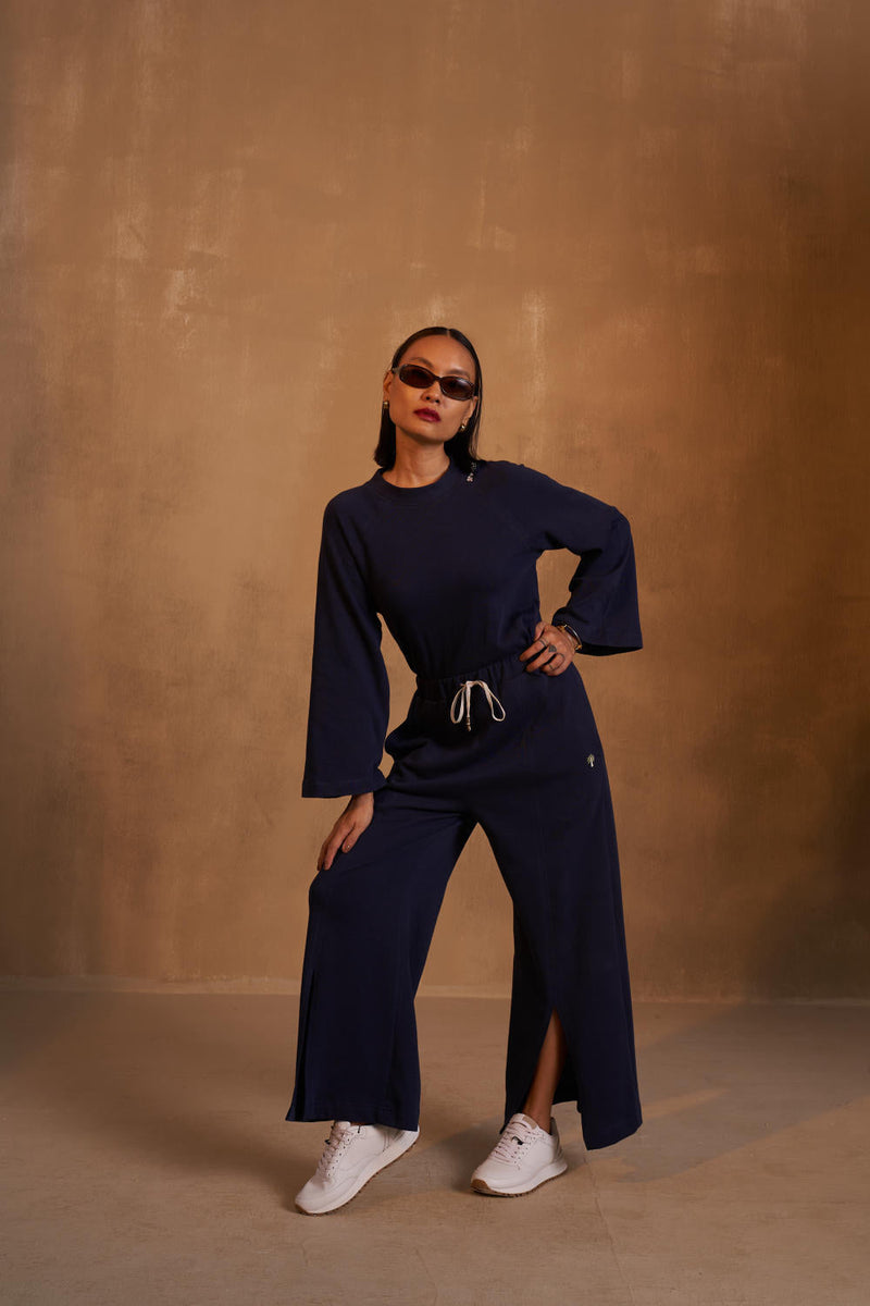 Growing Green Organic Cotton Knit Trousers by SUI in navy color for women Worldwide