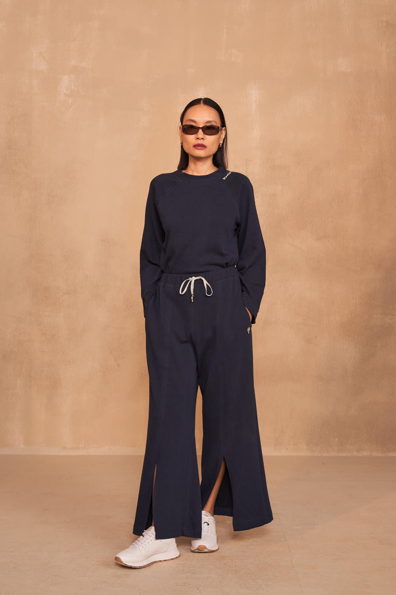Growing Green Organic Cotton Knit Trousers by SUI in navy color for women Worldwide