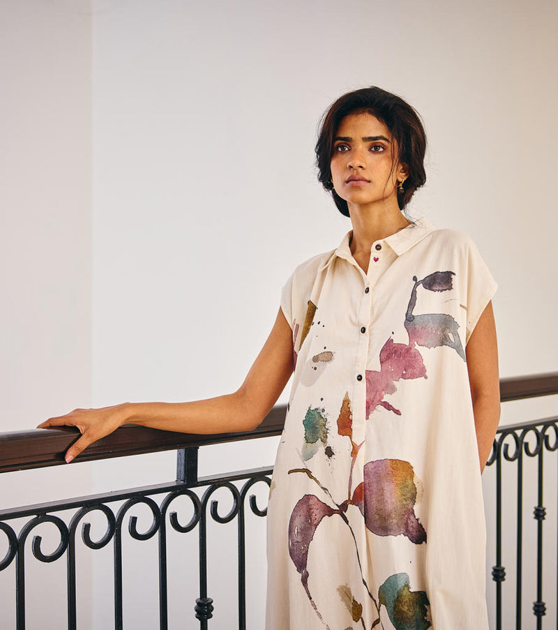 Growing Vein Dress cotton by Khara Kapas in white for women Worldwide