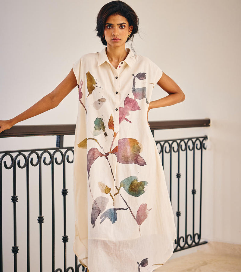 Growing Vein Dress cotton by Khara Kapas in white for women Worldwide