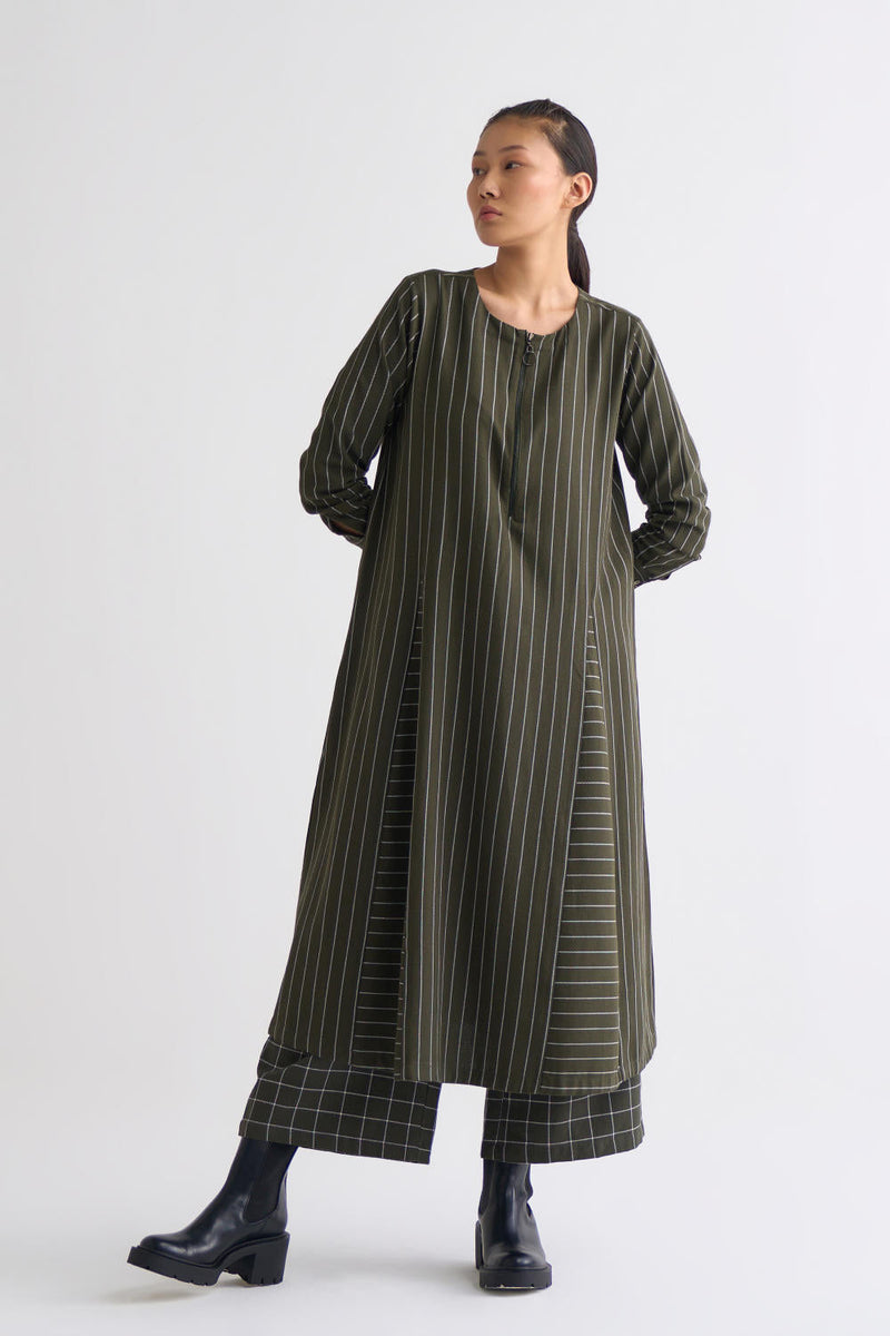 Gusset Dress Co-ord - Olive Dress,Co-ord Set by THREE for women Worldwide