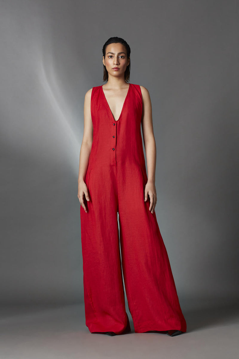 Juniper Jumpsuit-Red by Chola in red color for women Worldwide