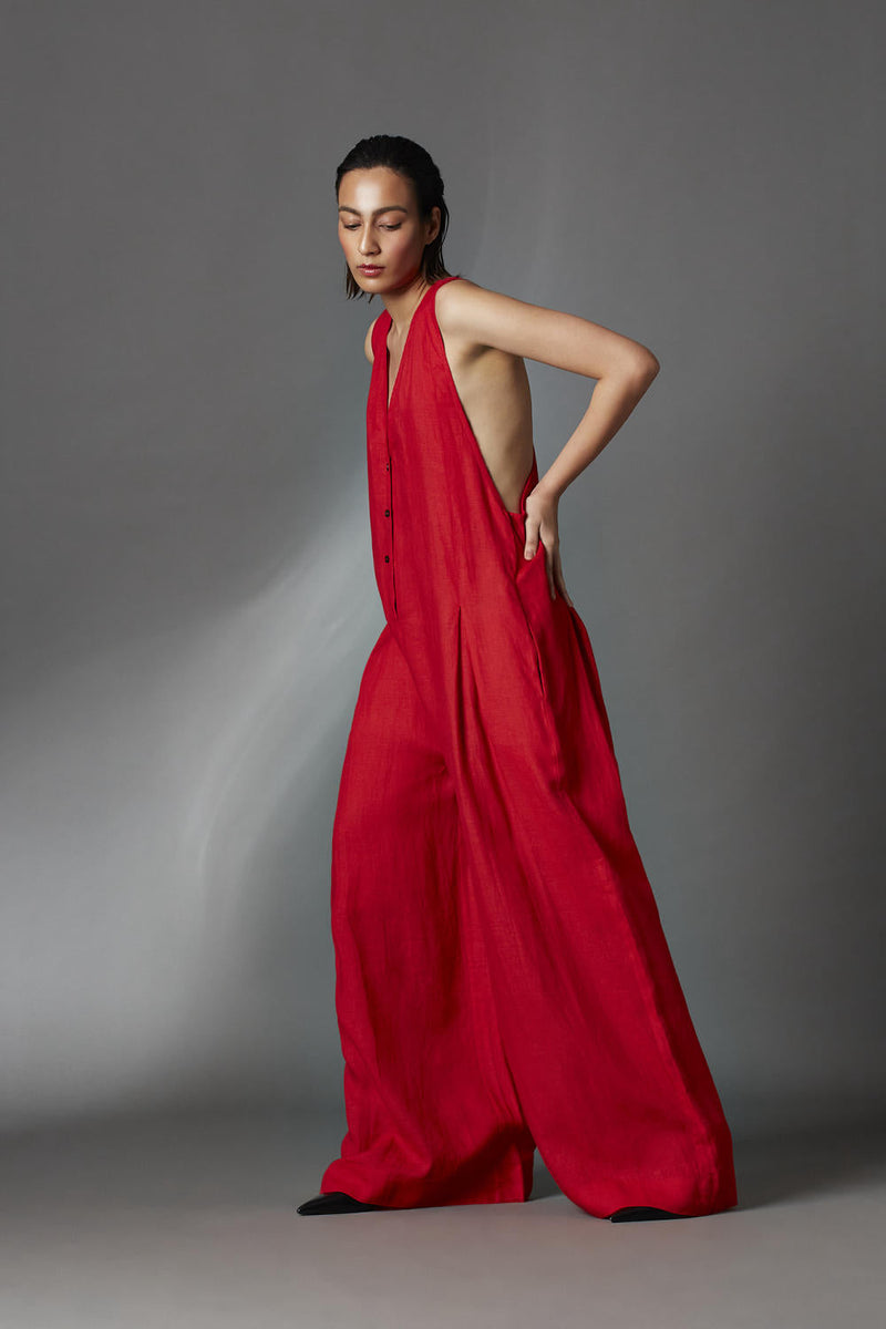 Juniper Jumpsuit-Red by Chola in red color for women Worldwide
