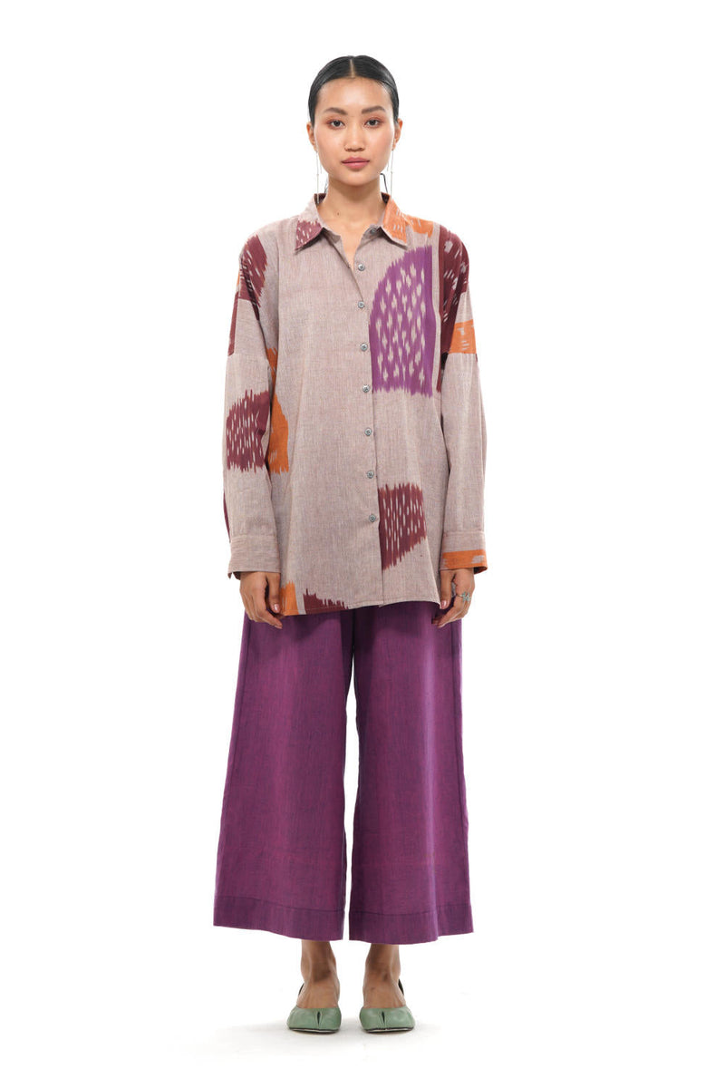 HANA RELAXED SHIRT 100% cotton by Translate - Handwoven Ikat in beige color for women Worldwide
