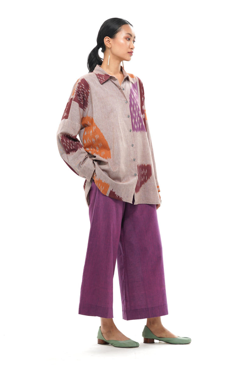 HANA RELAXED SHIRT 100% cotton by Translate - Handwoven Ikat in beige color for women Worldwide