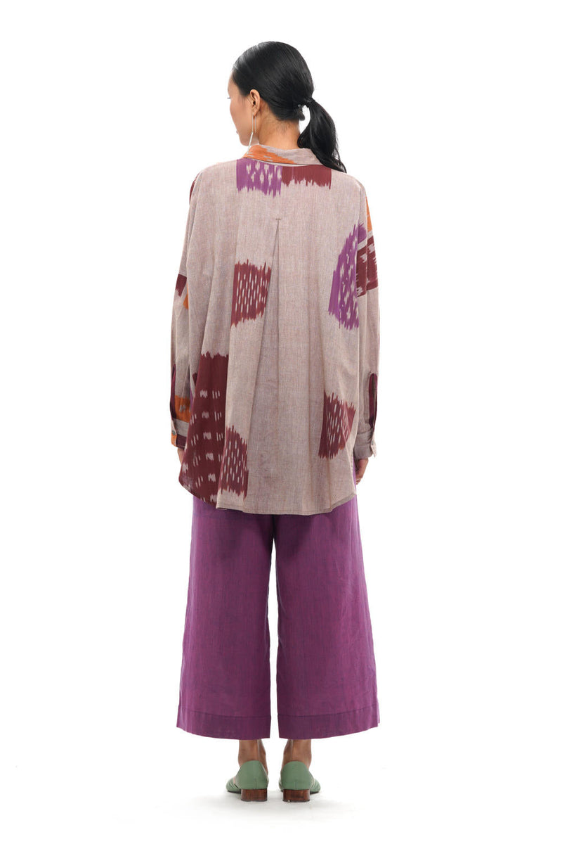 HANA RELAXED SHIRT 100% cotton by Translate - Handwoven Ikat in beige color for women Worldwide