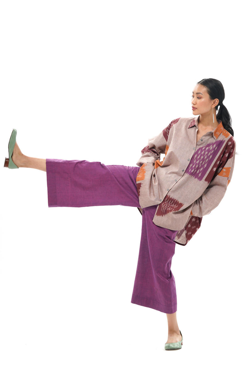 HANA RELAXED SHIRT 100% cotton by Translate - Handwoven Ikat in beige color for women Worldwide