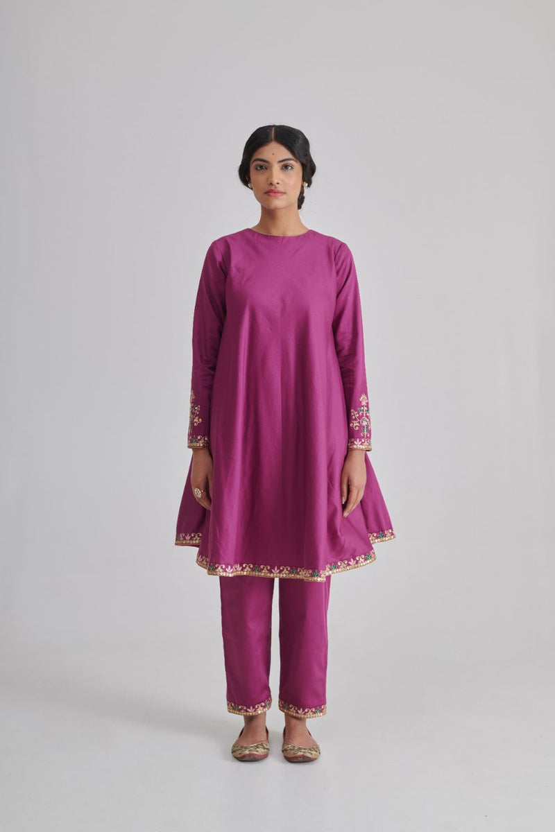 HANIYA & MITHILA KURTA & PANT chanderi by Rashika Mittal in purple color for women Worldwide