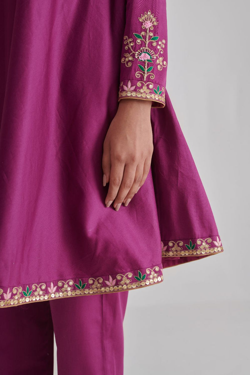 HANIYA & MITHILA KURTA & PANT chanderi by Rashika Mittal in purple color for women Worldwide
