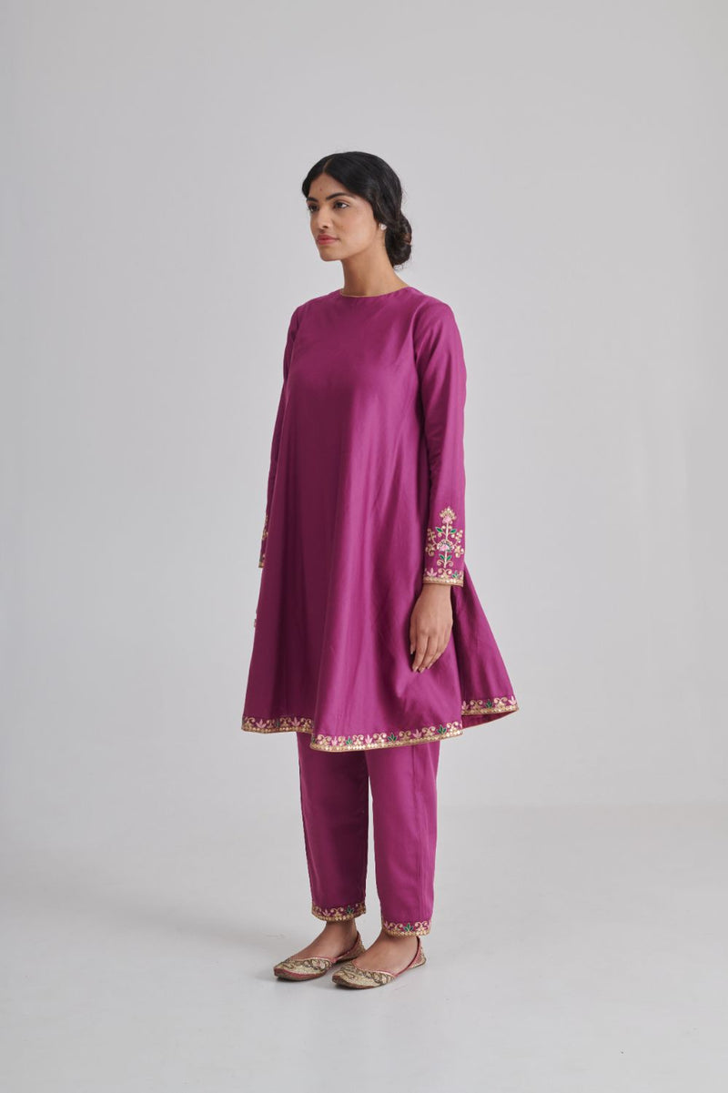 HANIYA & MITHILA KURTA & PANT chanderi by Rashika Mittal in purple color for women Worldwide